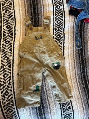 OshKosh B'gosh Olive Green Kids Overalls with Plaid Patch